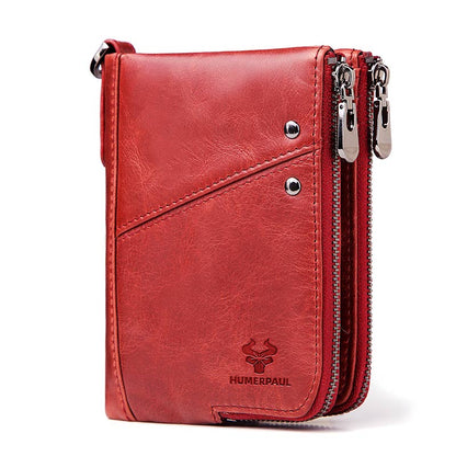 RFID Blocking Men&#39;s Wallets With Chain High Quality Cowhide Zipper Coin Pocket Card Holder Anti-Theft Chain Clutch Money Bag