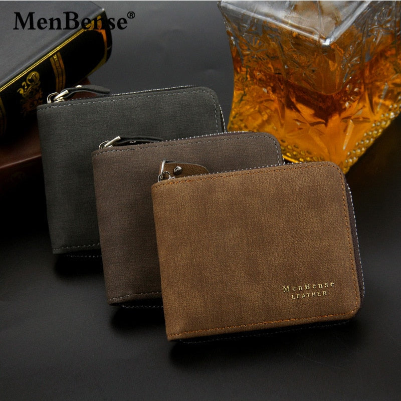 Short Men&#39;s Leather Wallet Brand Handy Purse Male Pocket Bag For Coin Money Leather Zipper Wallet Mini Card Holder Small Purse