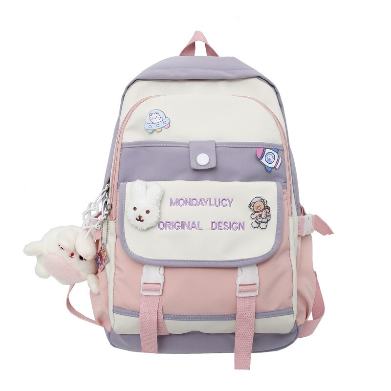 Ladies Kawaii Nylon Laptop Backpack Book Girl Travel Badge Bag Harajuku Female College Backpack Fashion Women School Bags Trendy