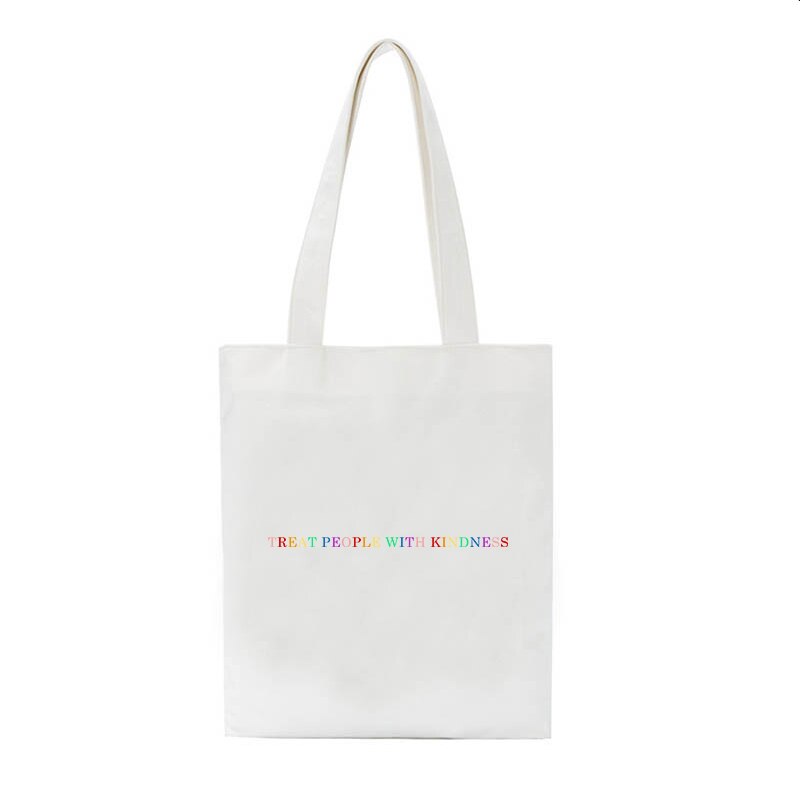 YWBK Women Bag Fashion Canvas Treat People with Kindness Letter Casual Big Capacity Harajuku WomenNew Fun Vintage Shoulder Bag