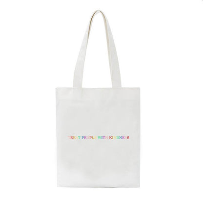 YWBK Women Bag Fashion Canvas Treat People with Kindness Letter Casual Big Capacity Harajuku WomenNew Fun Vintage Shoulder Bag