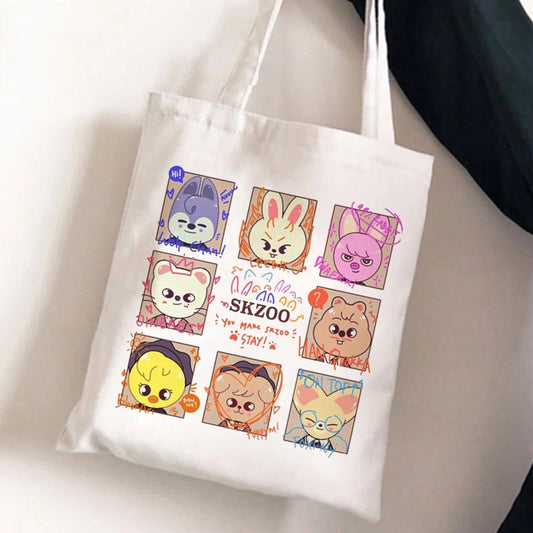 Korean Kpop SKZ00 Tote Bags for Women Portable Shopping Bag Harajuku Street Style Canvas Handbags Kawaii Cute Bolsa Feminina