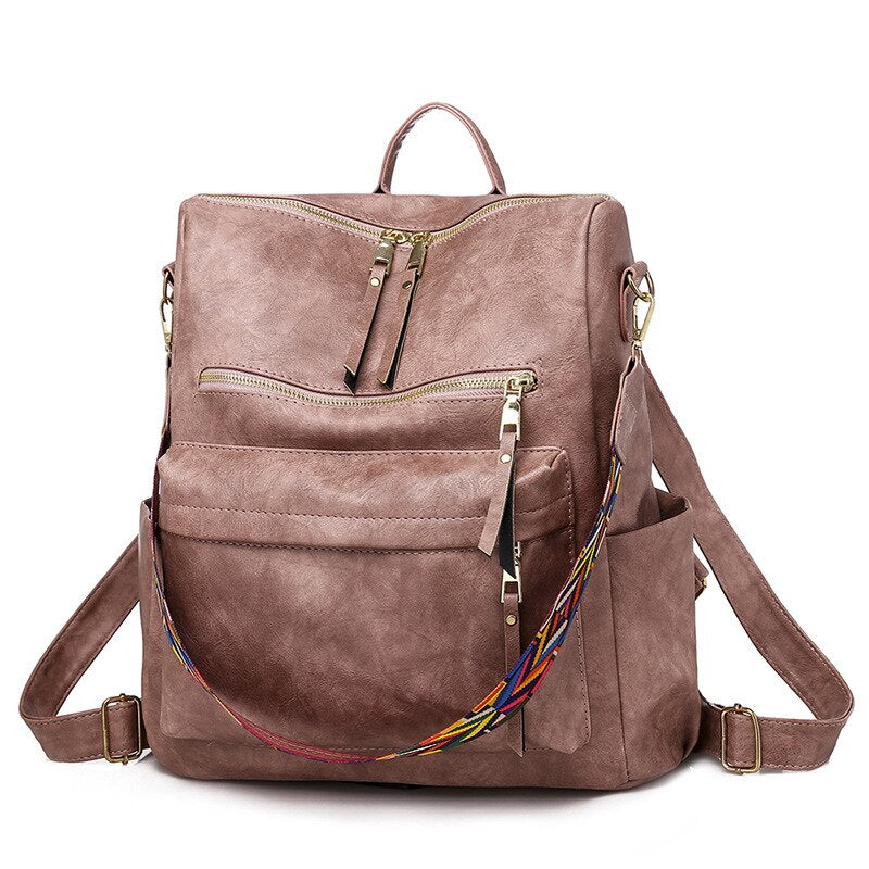 Multifunction Soft Leather Women Waterproof Backpack Capacity Travel Backpack High Quality Retro School Bags for Teenage Girls