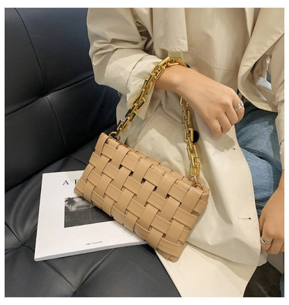 Women Bag Weave Gold Chain Leather Bags Women&#39;s Single Shoulder Armpit Bag Luxury Handbag Advanced Texture Luxury Design
