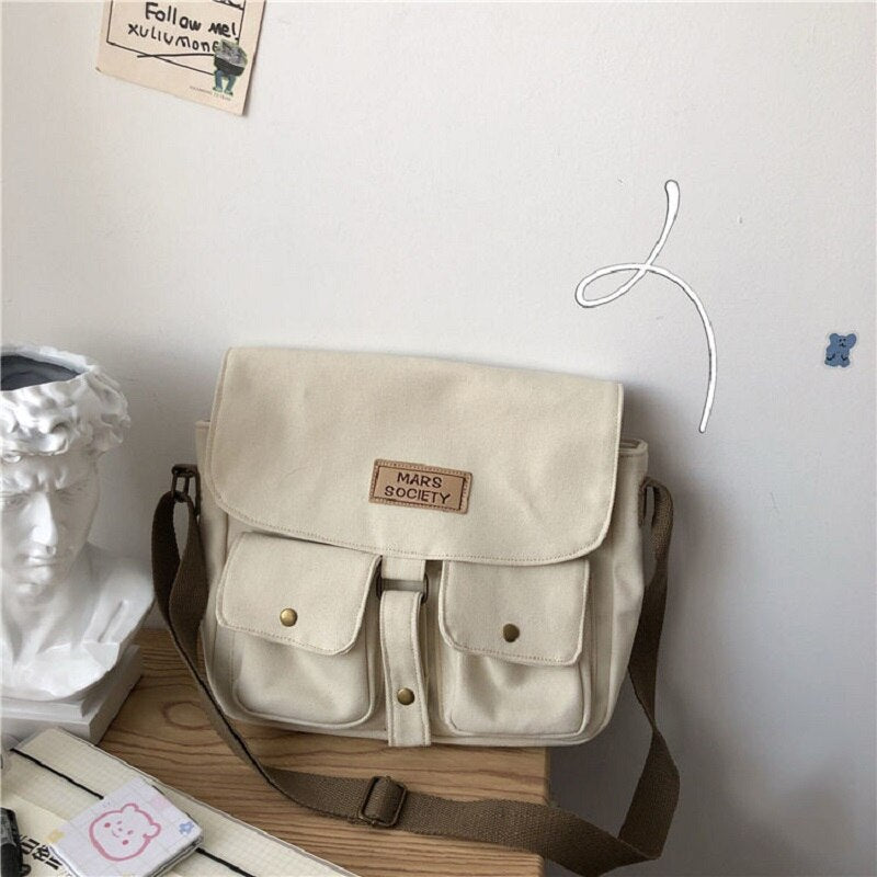 japanese Kawaii casual Harajuku women shoulder bag Zip up large capacity Fashion school bag Vintage Y2k Couple Women Canvas bag