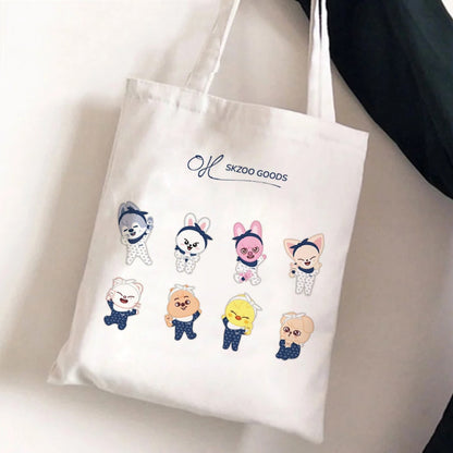 Korean Kpop SKZ00 Tote Bags for Women Portable Shopping Bag Harajuku Street Style Canvas Handbags Kawaii Cute Bolsa Feminina