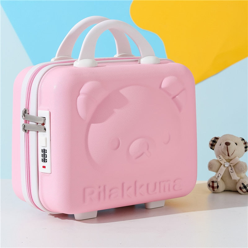 14-inch Rilakkuma Storage Box Makeup Box Suitcase Portable Small with Lock Password Mini Luggage Make Up Storage Case