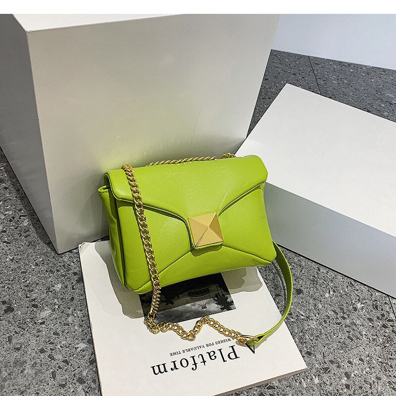 New Top Quality Luxury Brand Golden Big Rivet Chain Bag Shoulder Small Square Bag Fashion Hand-held Oblique Crossbody Women Bag