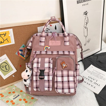Vintage Casual Women Plaid Purple Backpacks New Fashion Black Cow Pattern Travel Bag for Teenager Girls Backpack School Bag