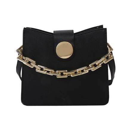 Youth Ladies Simple Versatile Bag Fashion Solid Color PU Leather Shoulder Bags for Women Chain Flap Buckle Totes