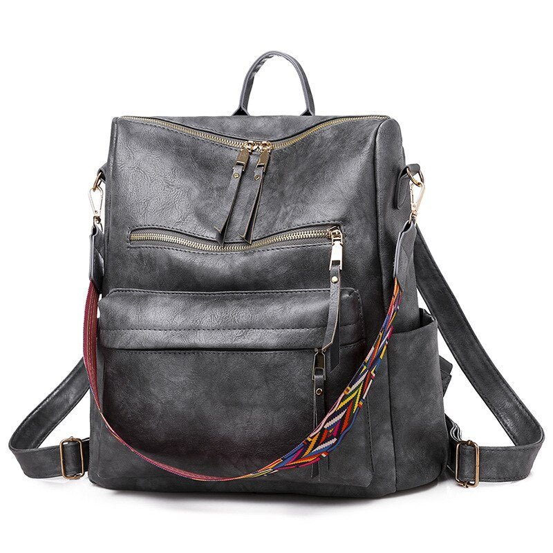 Multifunction Soft Leather Women Waterproof Backpack Capacity Travel Backpack High Quality Retro School Bags for Teenage Girls