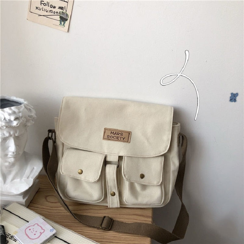 japanese Kawaii casual Harajuku women shoulder bag Zip up large capacity Fashion school bag Vintage Y2k Couple Women Canvas bag
