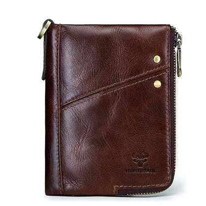 RFID Blocking Men&#39;s Wallets With Chain High Quality Cowhide Zipper Coin Pocket Card Holder Anti-Theft Chain Clutch Money Bag