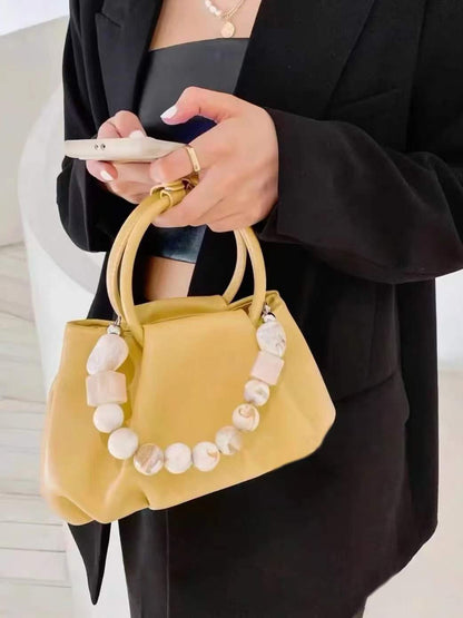 Ins Hot Fashion Soft Ruched Tote Hobo Bag Soft Leather Hobo Shoulder Bag with Pearl String Handle Unique