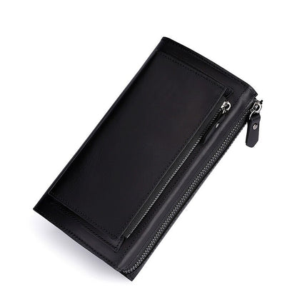 Crazy Horse Leather Men&#39;s Wallets Long Genuine Leather Business Men&#39;s Clutch Zipper Large Capacity Hand Bag Man Cell Phone Purse