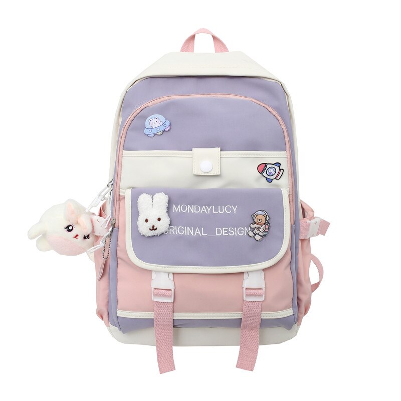 Ladies Kawaii Nylon Laptop Backpack Book Girl Travel Badge Bag Harajuku Female College Backpack Fashion Women School Bags Trendy
