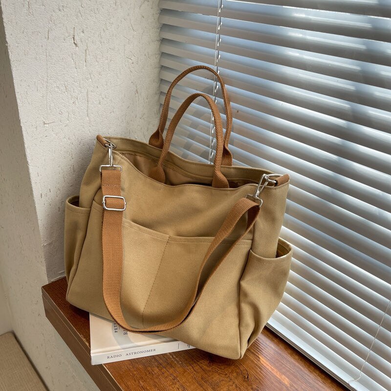 Unisex One Shoulder Crossbody Bags Double Canvas Bag Female Students Pack School Bags High Capacity Women Portable Handbag
