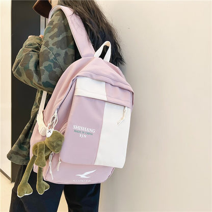 Preppy Panelled Waterproof Nylon Women Backpack Men Letter Printing Cool Travel Bag College Couples Big Schoolbag Kawaii Bookbag