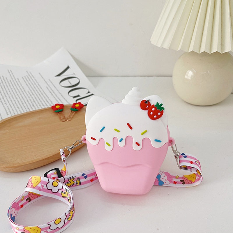 Cute Ice Cream Silicone Messenger Bag Cartoon Friut Children Kids Shoulder Crossbody Fashion Girls Coin Purse Wallet Handbags