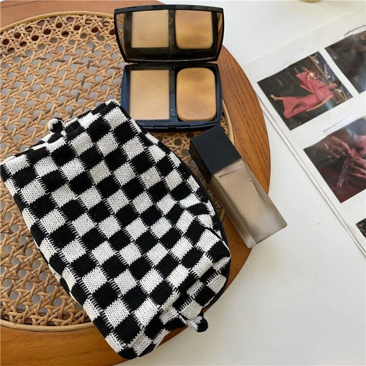 Korean Fashion Pencil Case Corduroy Plaid&Flowers Makeup Bag Lipsticks Bag Women Neceser Small Cosmetic Bag Beauty Organizer Bag