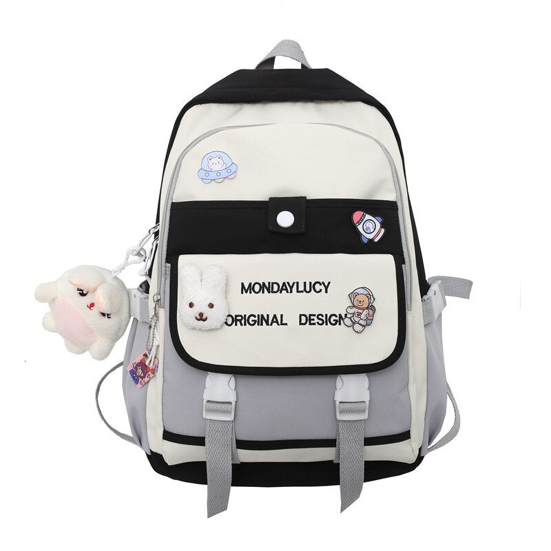 Ladies Kawaii Nylon Laptop Backpack Book Girl Travel Badge Bag Harajuku Female College Backpack Fashion Women School Bags Trendy