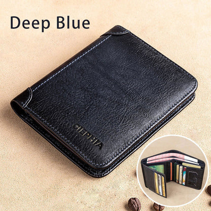 New Genuine Leather Rfid Wallets for Men Vintage Thin Short Multi Function ID Credit Card Holder Money Bag